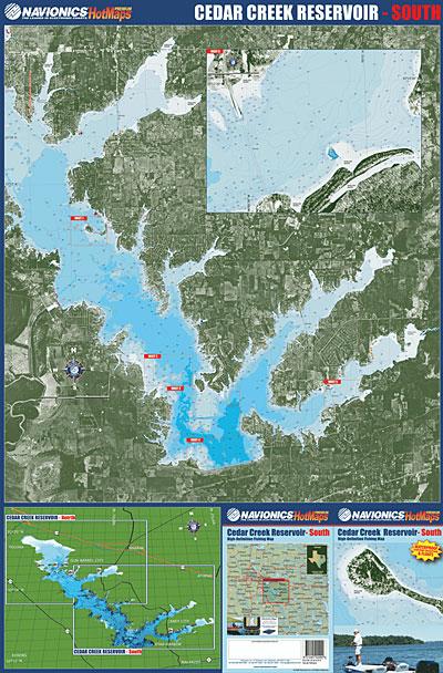 Cedar Creek Reservoir (Texas) fishing map - North and South sheets
