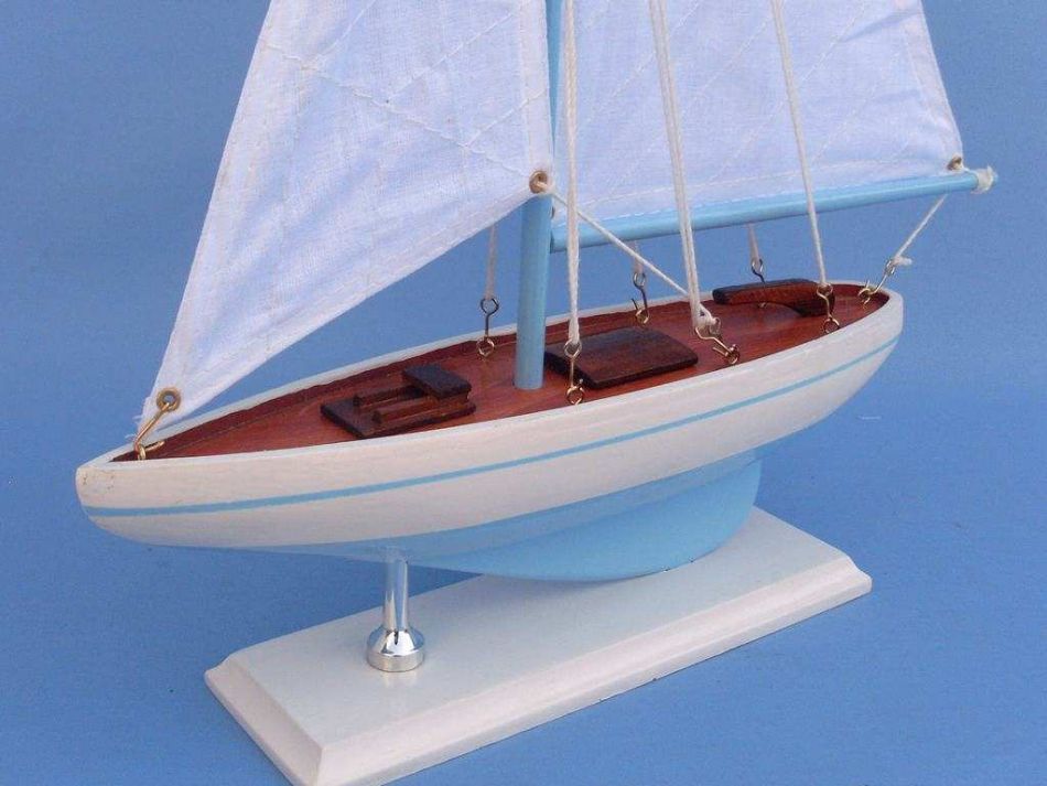 Wooden Light Blue Pacific Sailer Model Sailboat Decoration 17"