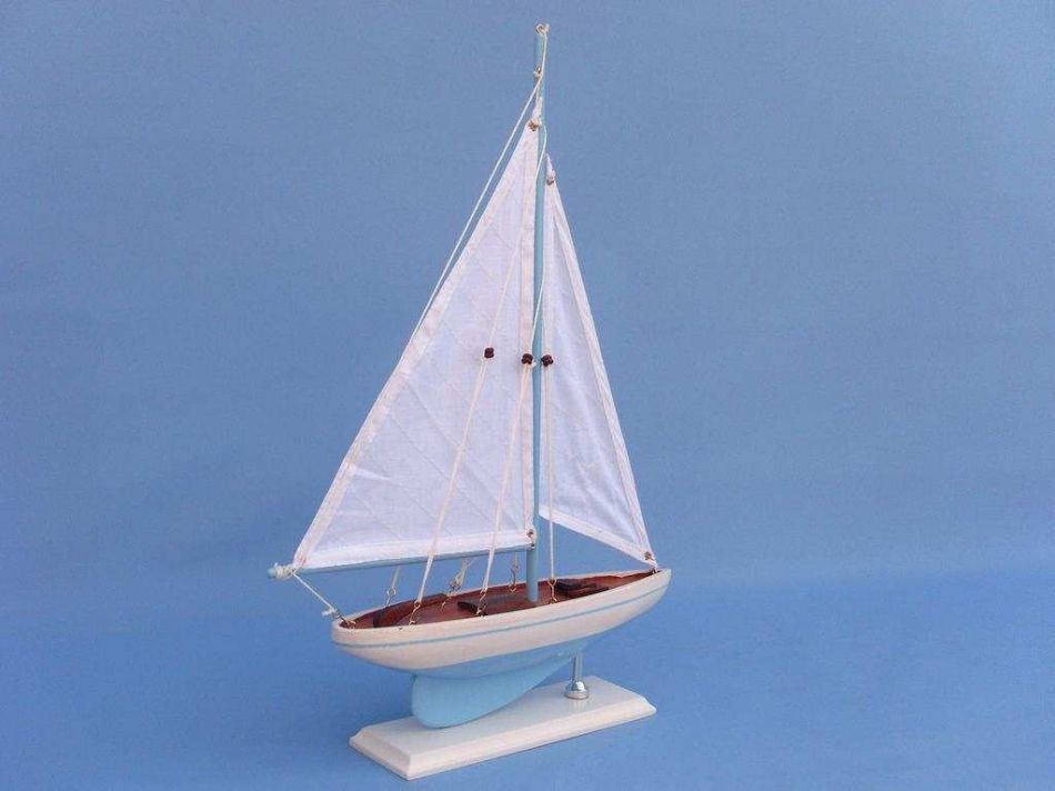 Wooden Light Blue Pacific Sailer Model Sailboat Decoration 17"