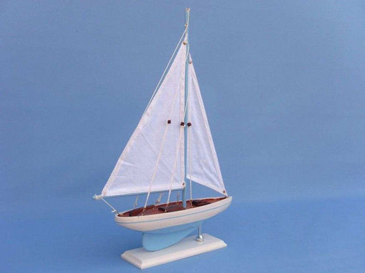 Wooden Light Blue Pacific Sailer Model Sailboat Decoration 17"