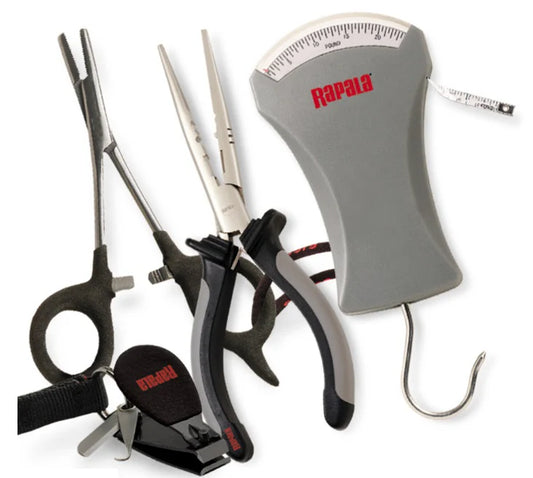 Rapala Combo Pack 6 1/2" Pliers / 5 1/2" Forceps / 25 lb.Scale / Clipper/ Sheath
