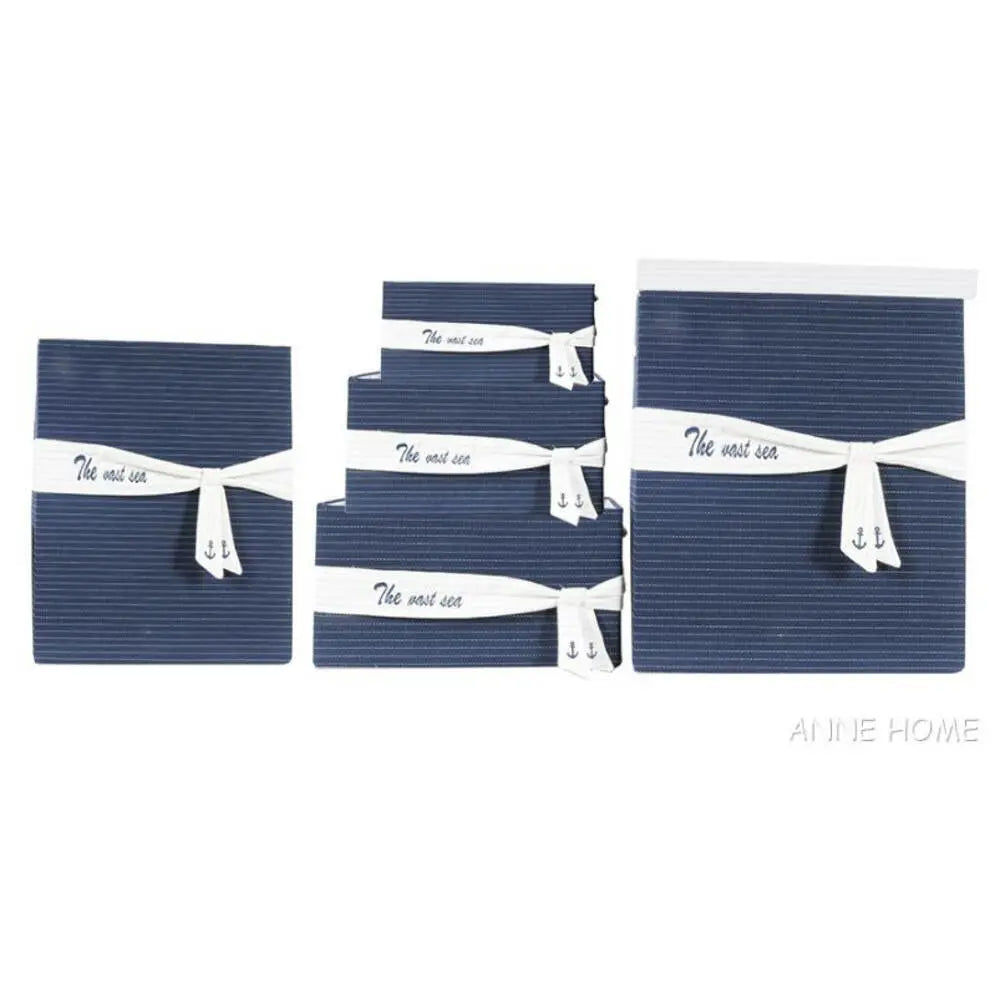 Anne Home - Set of 5 Blue Fabric Basket With Bow Decoration