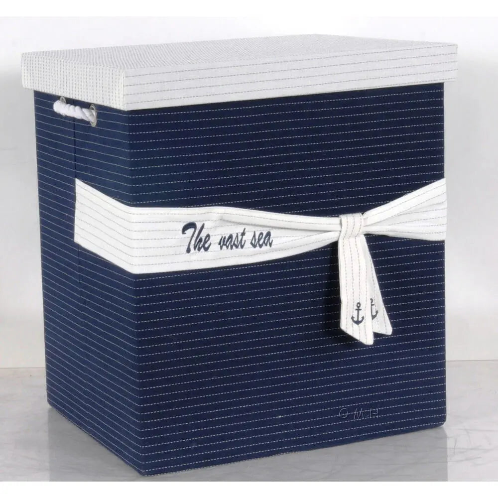 Anne Home - Set of 5 Blue Fabric Basket With Bow Decoration