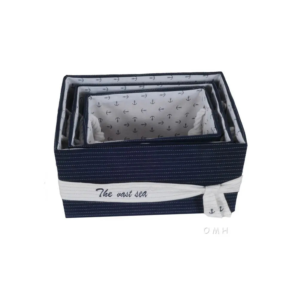 Anne Home - Set of 5 Blue Fabric Basket With Bow Decoration