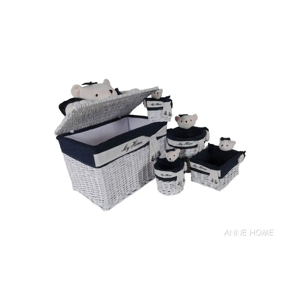 Anne Home - Set of 5 Rectangular Willow Baskets Bear Design