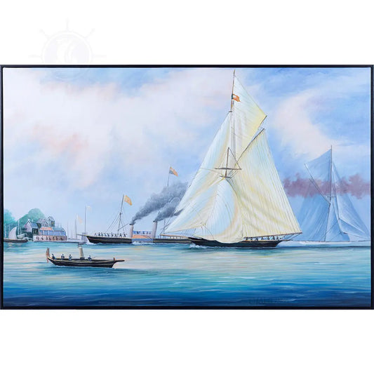 Britannia and Vigilant off the Royal Yacht Squadron's Headquarters - Canvas Painting