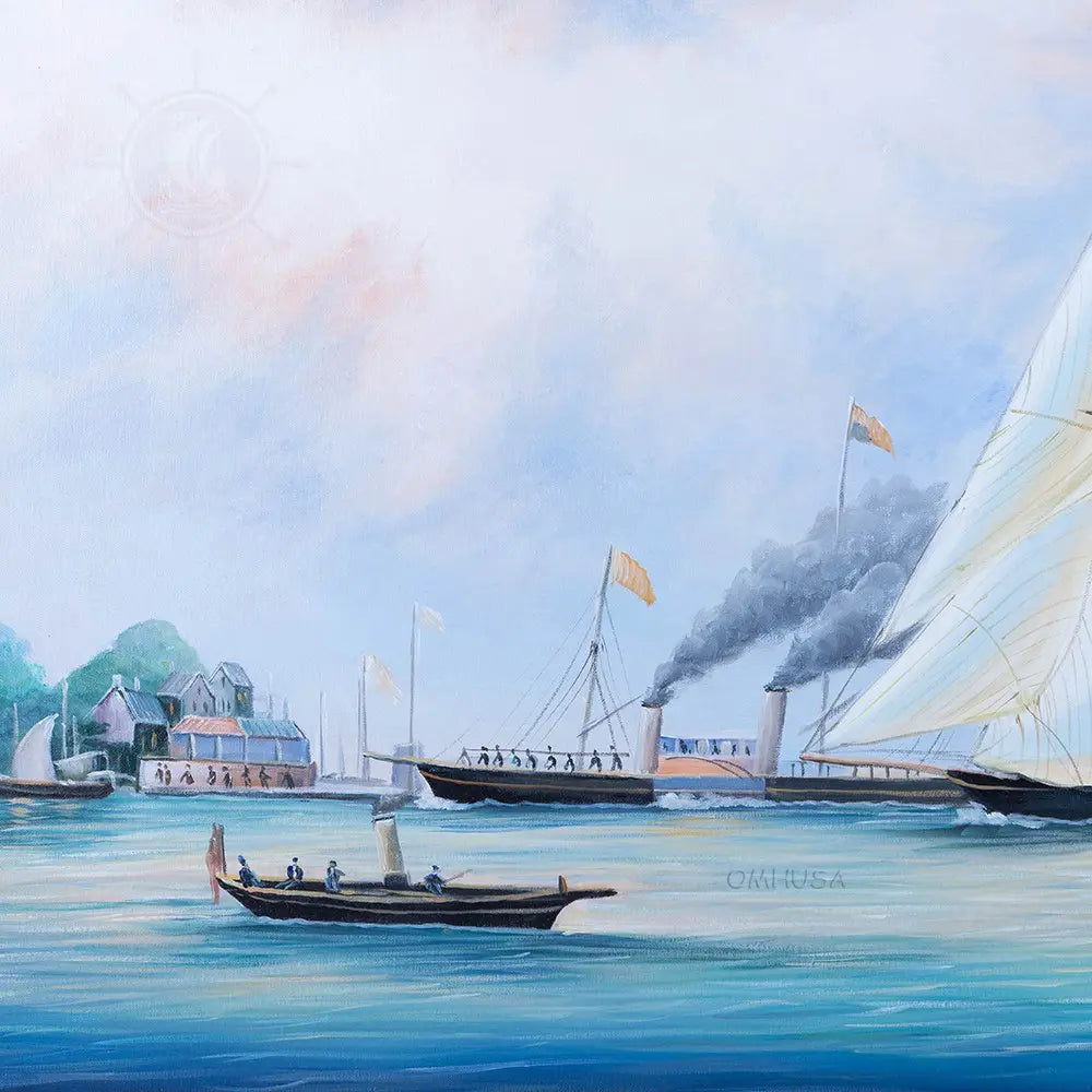 Britannia and Vigilant off the Royal Yacht Squadron's Headquarters - Canvas Painting
