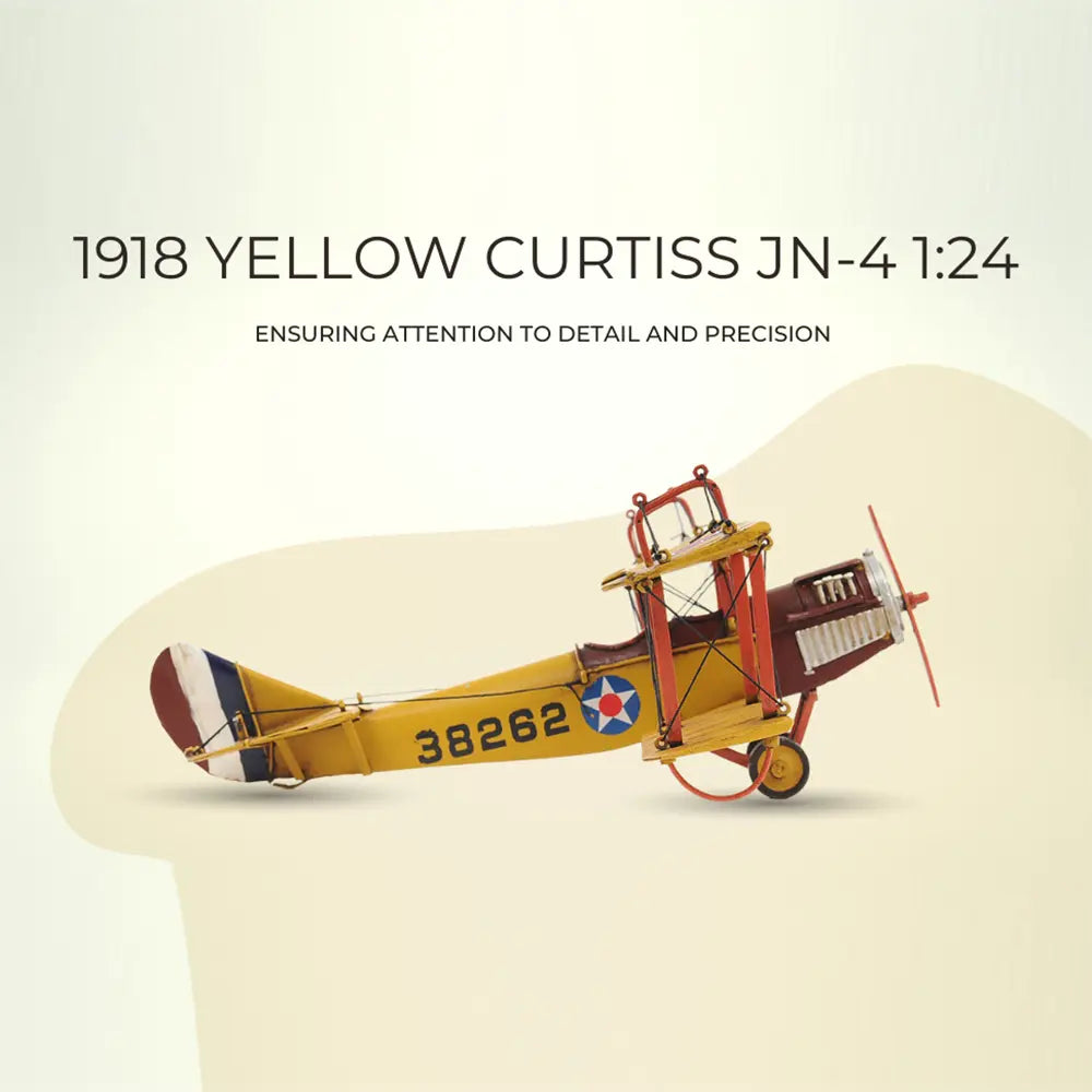 1918 Yellow Curtiss JN-4 1:24 Model Plane