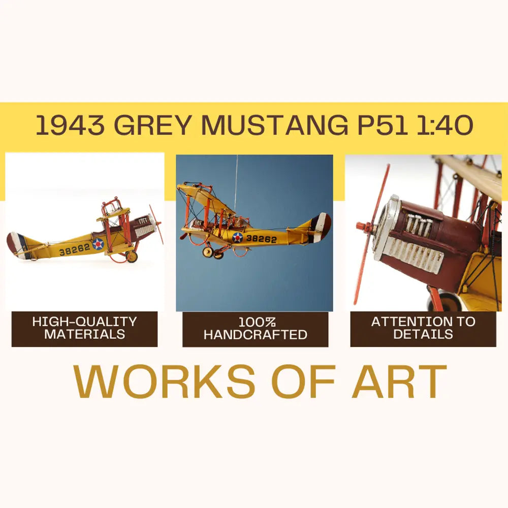 1918 Yellow Curtiss JN-4 1:24 Model Plane