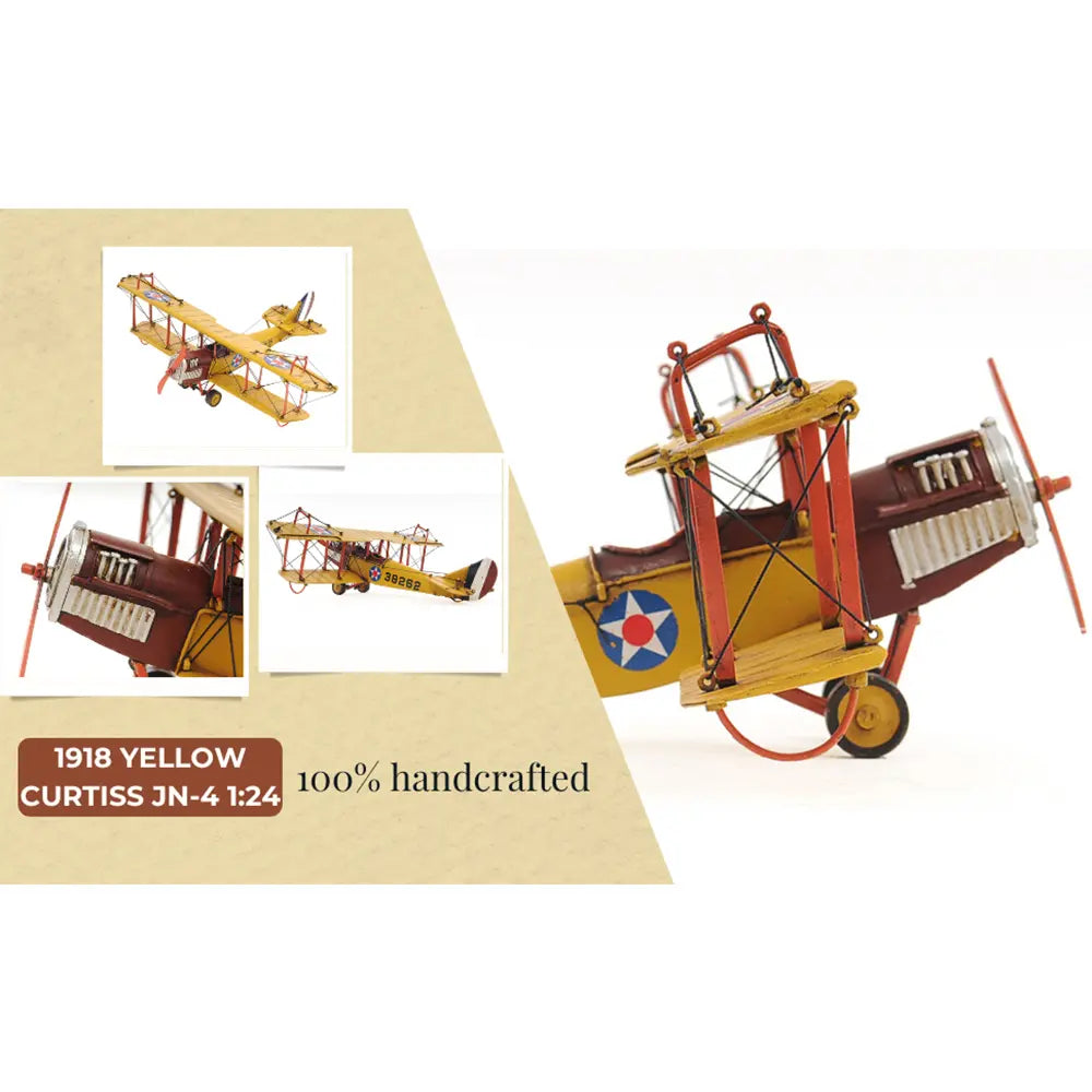 1918 Yellow Curtiss JN-4 1:24 Model Plane