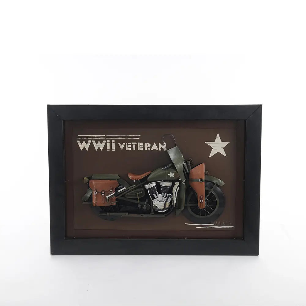 VINTAGE WWII MOTORCYCLE 3D PAINTING | Collectible Metal scale model Motorcycle 3D Painting
