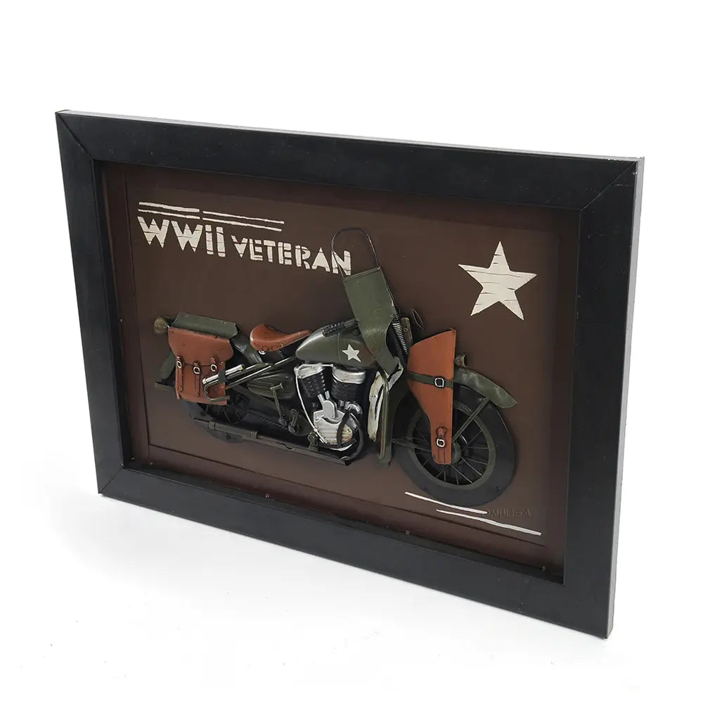 VINTAGE WWII MOTORCYCLE 3D PAINTING | Collectible Metal scale model Motorcycle 3D Painting