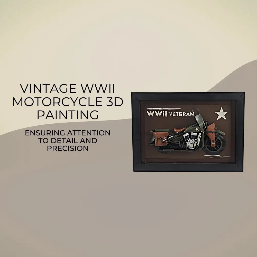 VINTAGE WWII MOTORCYCLE 3D PAINTING | Collectible Metal scale model Motorcycle 3D Painting
