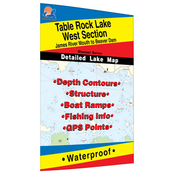 Table Rock Lake-West (James River Mouth to Beaver Dam) Fishing Map-L156