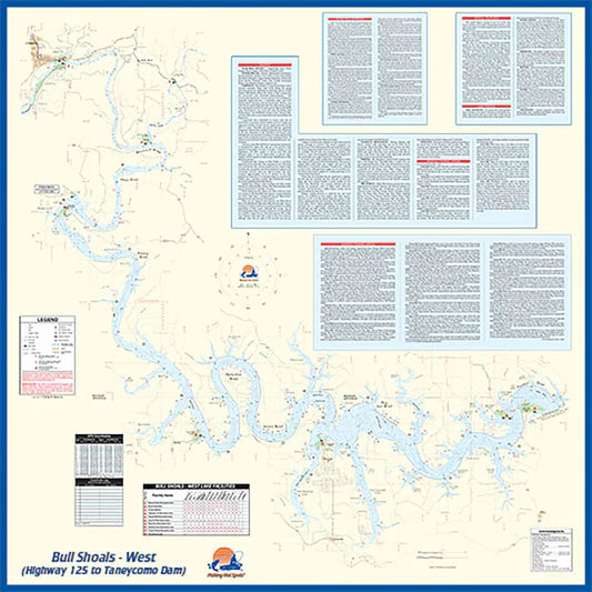 Bull Shoals-West (-Hwy 125 to Taneycomo Dam - AR/MO) Fishing Wall Map-L172