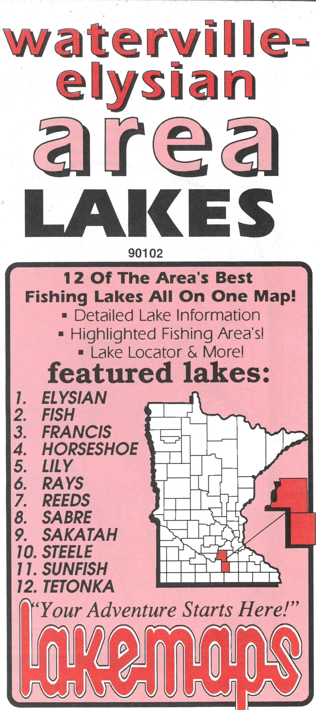 Waterville Elysian Area Lakes Fishing Map #90102