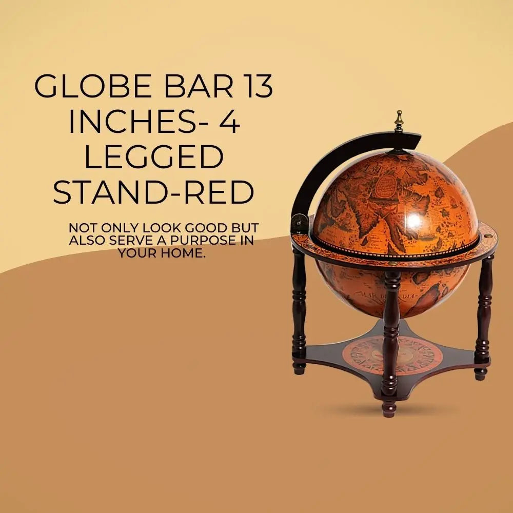 World Globe bar 13 inches- 4 legged stand-red-NG005