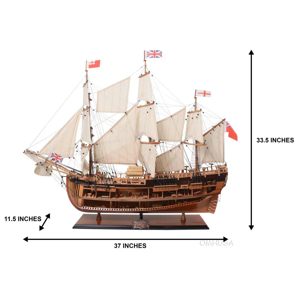 HMS Endeavour Model Ship With Open Hull Display