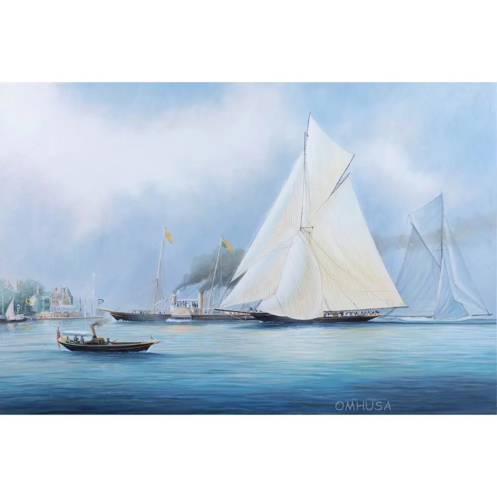 Britannia and Vigilant off the Royal Yacht Squadron's Headquarters - Canvas Print