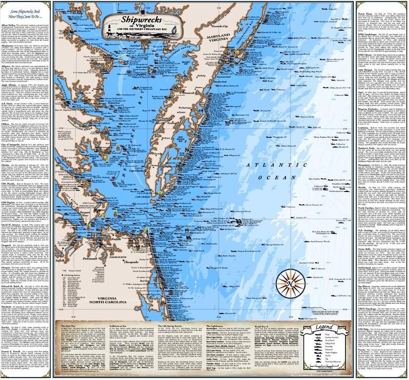 Virginia Shipwrecks Laminated Chart