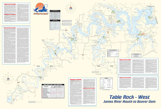 Table Rock Lake-West (James River Mouth to Beaver Dam) Fishing Wall Map-L156