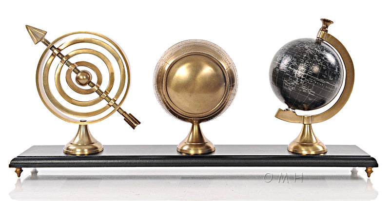Armillery/Clock & World Globe On Wood Base-AK031