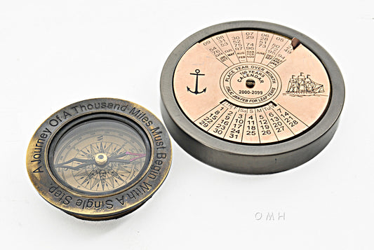 Brass 100 Year Calendar & Compass Quote Set