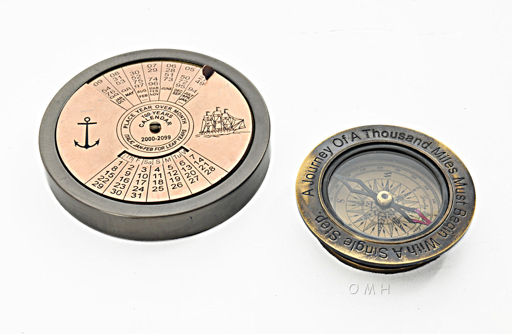 Brass 100 Year Calendar & Compass Quote Set