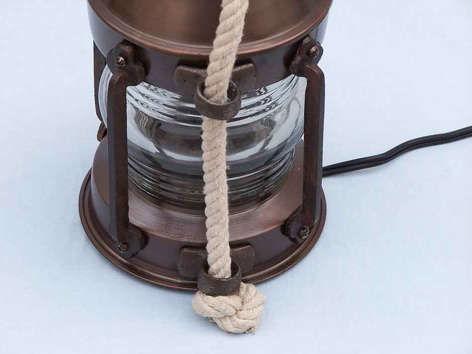 Antique Copper Round Anchor Electric Lantern 16"