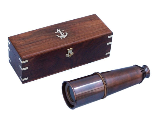 Deluxe Class Admiral's Antique Copper Spyglass Telescope 27" with Rosewood Box