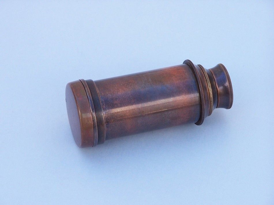 Deluxe Class Scout's Antique Copper Spyglass Telescope 7" with Rosewood Box