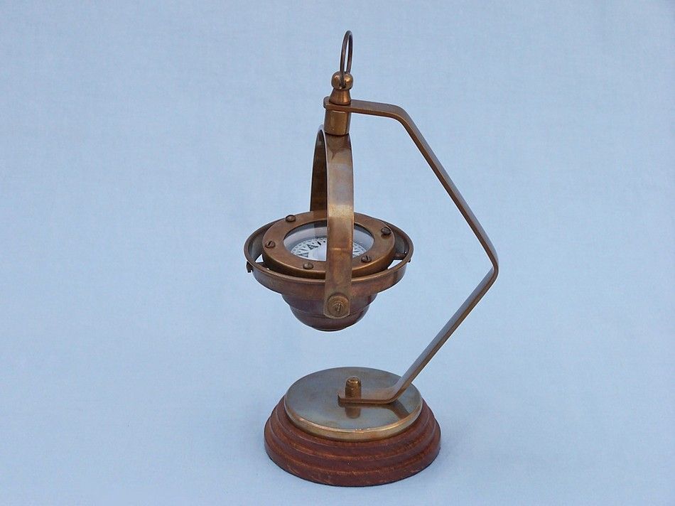 Antique Brass Hanging Compass 8"