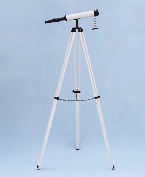 Floor Standing Bronze with White Leather Harbor Master Telescope 50"