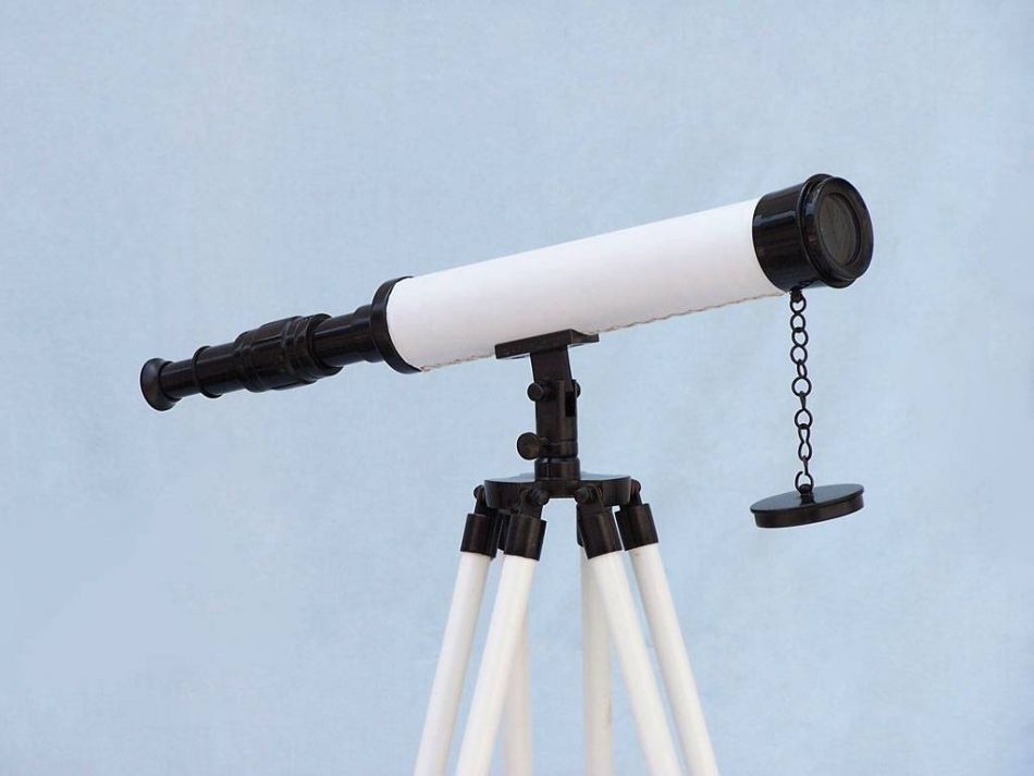 Floor Standing Bronze with White Leather Harbor Master Telescope 50"