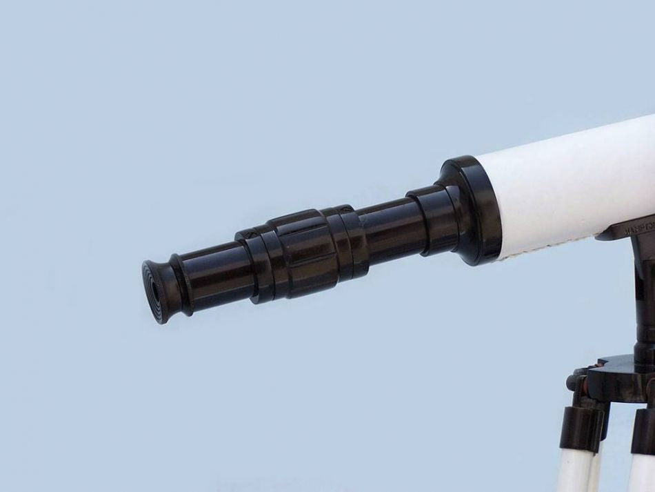 Floor Standing Bronze with White Leather Harbor Master Telescope 50"