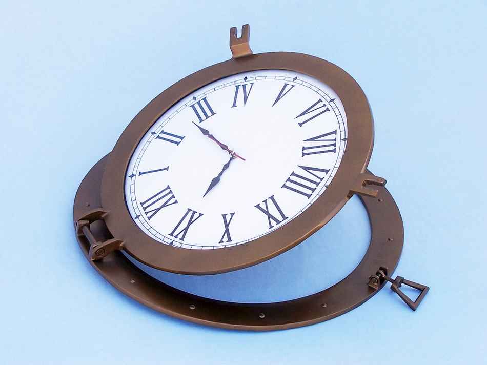 Antique Brass Decorative Ship Porthole Clock 24"