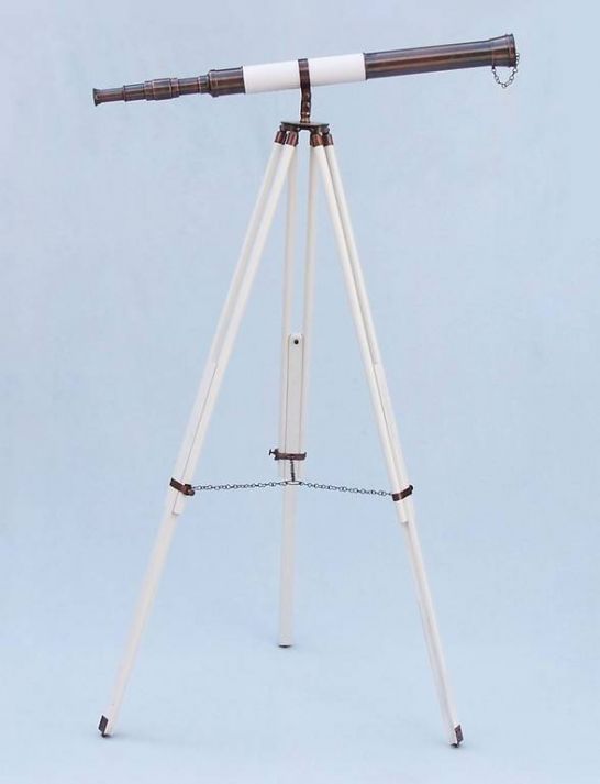 Admirals Floor Standing Antique Copper with White Leather Telescope 60"