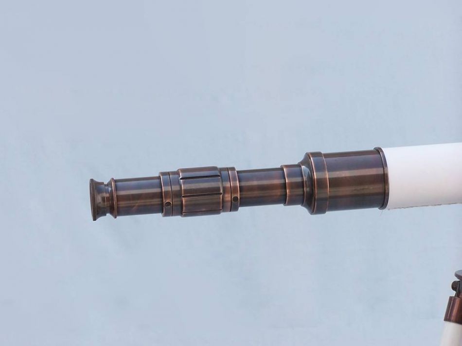 Admirals Floor Standing Antique Copper with White Leather Telescope 60"