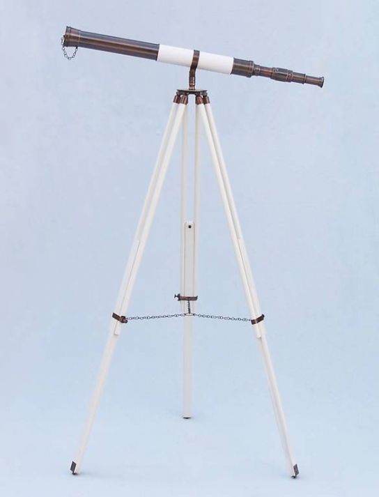 Admirals Floor Standing Antique Copper with White Leather Telescope 60"