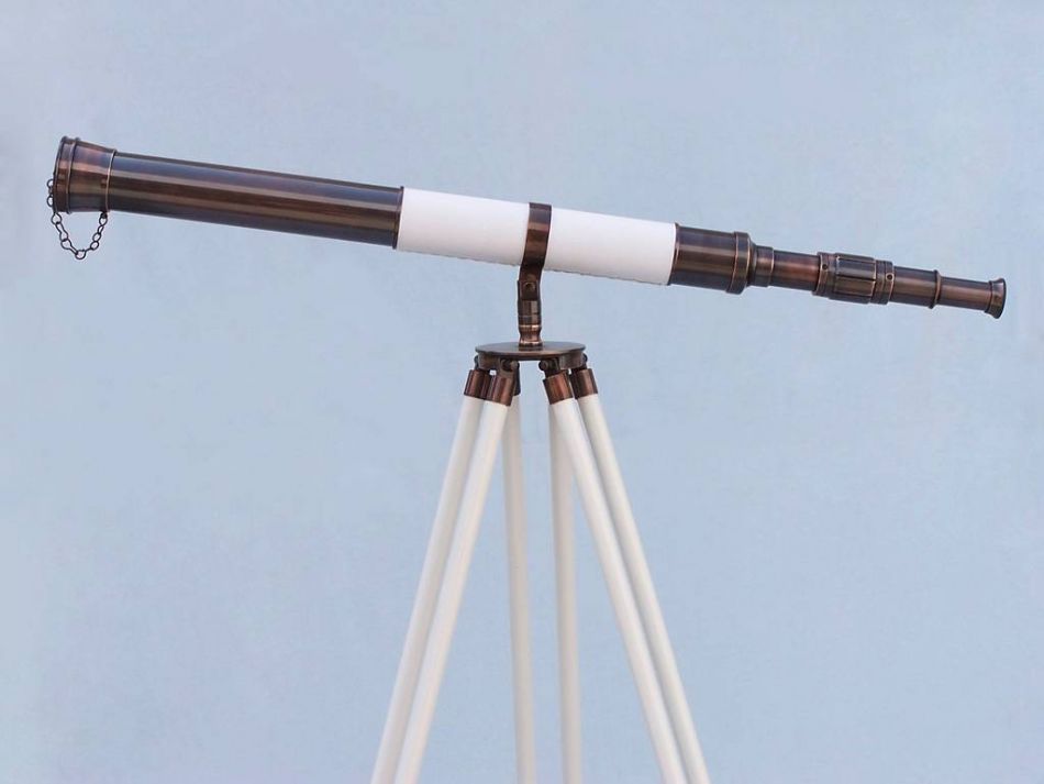 Admirals Floor Standing Antique Copper with White Leather Telescope 60"
