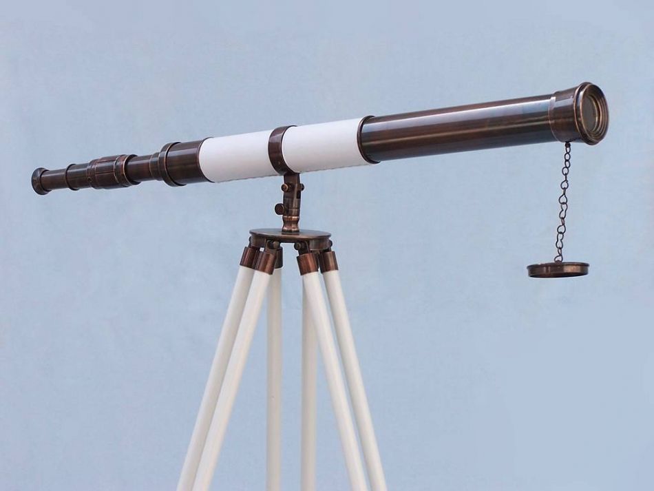 Admirals Floor Standing Antique Copper with White Leather Telescope 60"