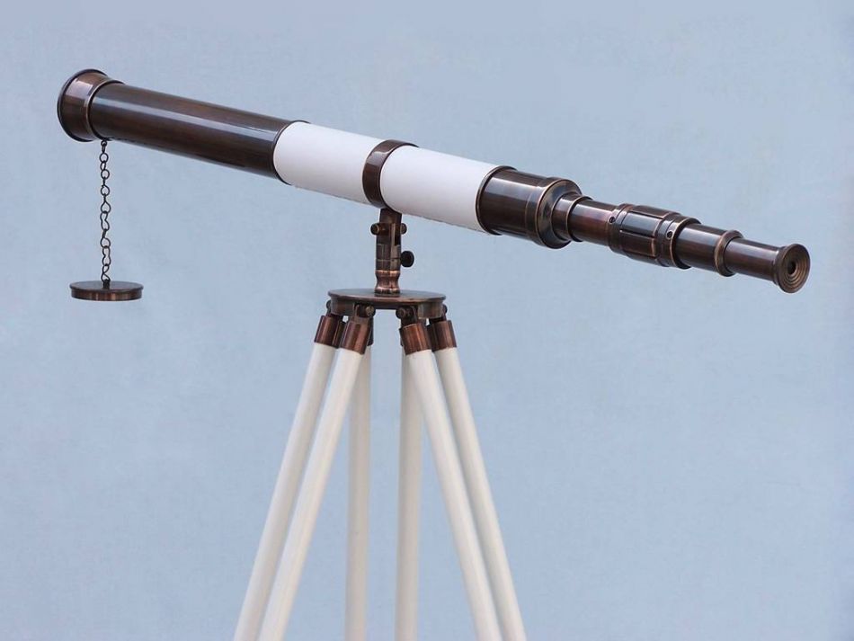 Admirals Floor Standing Antique Copper with White Leather Telescope 60"