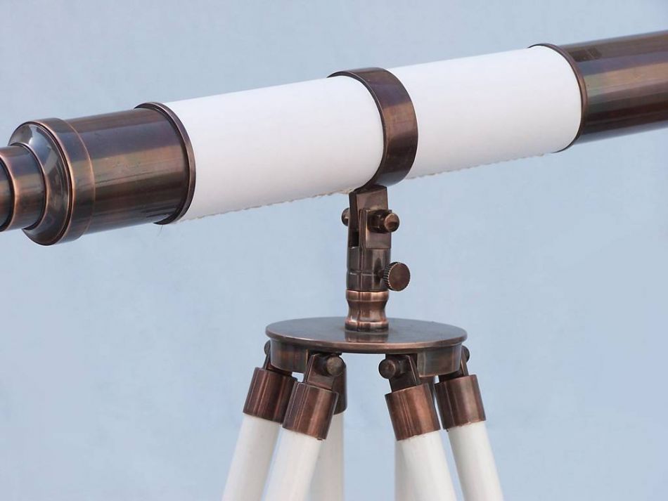 Admirals Floor Standing Antique Copper with White Leather Telescope 60"