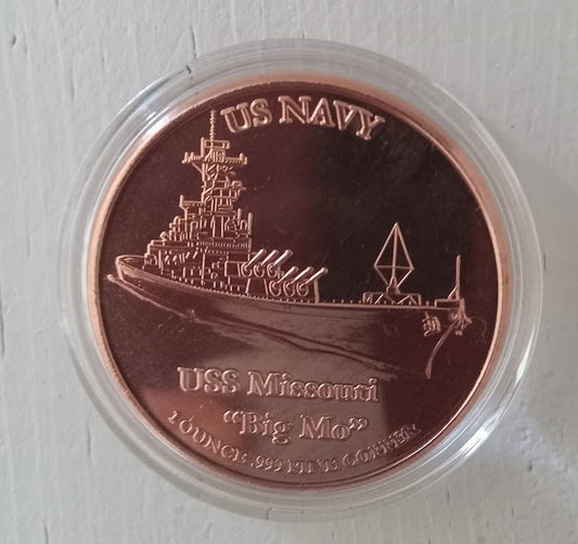USS Missouri " Big Mo " 1 oz Copper Round Coin