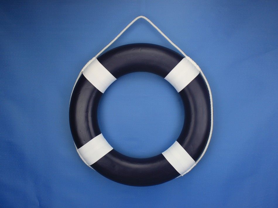 Dark Blue Painted Decorative Lifering with White Bands 20"