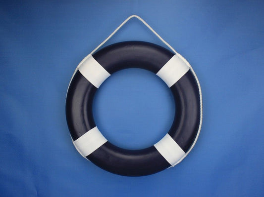 Dark Blue Painted Decorative Lifering with White Bands 20"