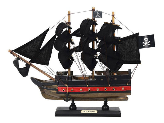 Wooden Black Pearl with Black Sails Limited Model Pirate Ship 12"