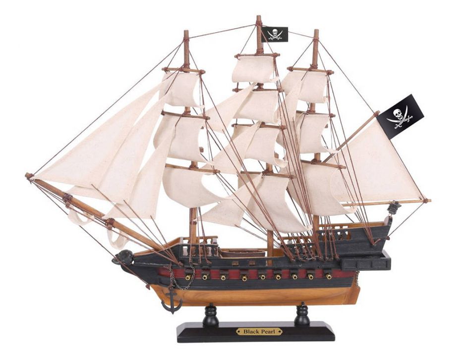 Wooden Black Pearl White Sails Limited Model Pirate Ship 15"