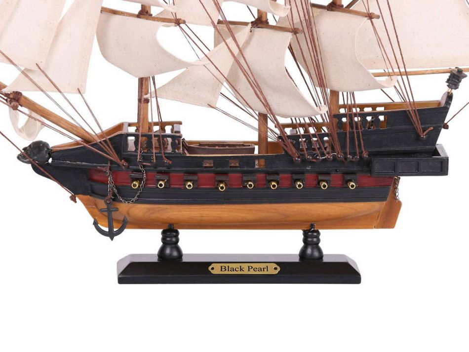 Wooden Black Pearl White Sails Limited Model Pirate Ship 15"