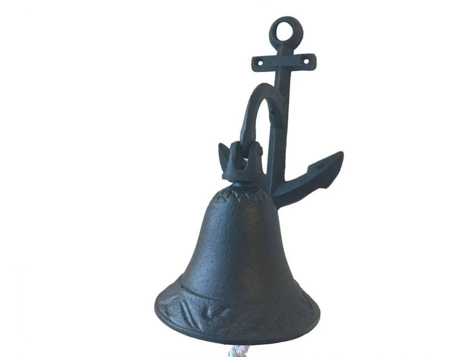 Rustic Black Cast Iron Wall Hanging Anchor Bell 8"